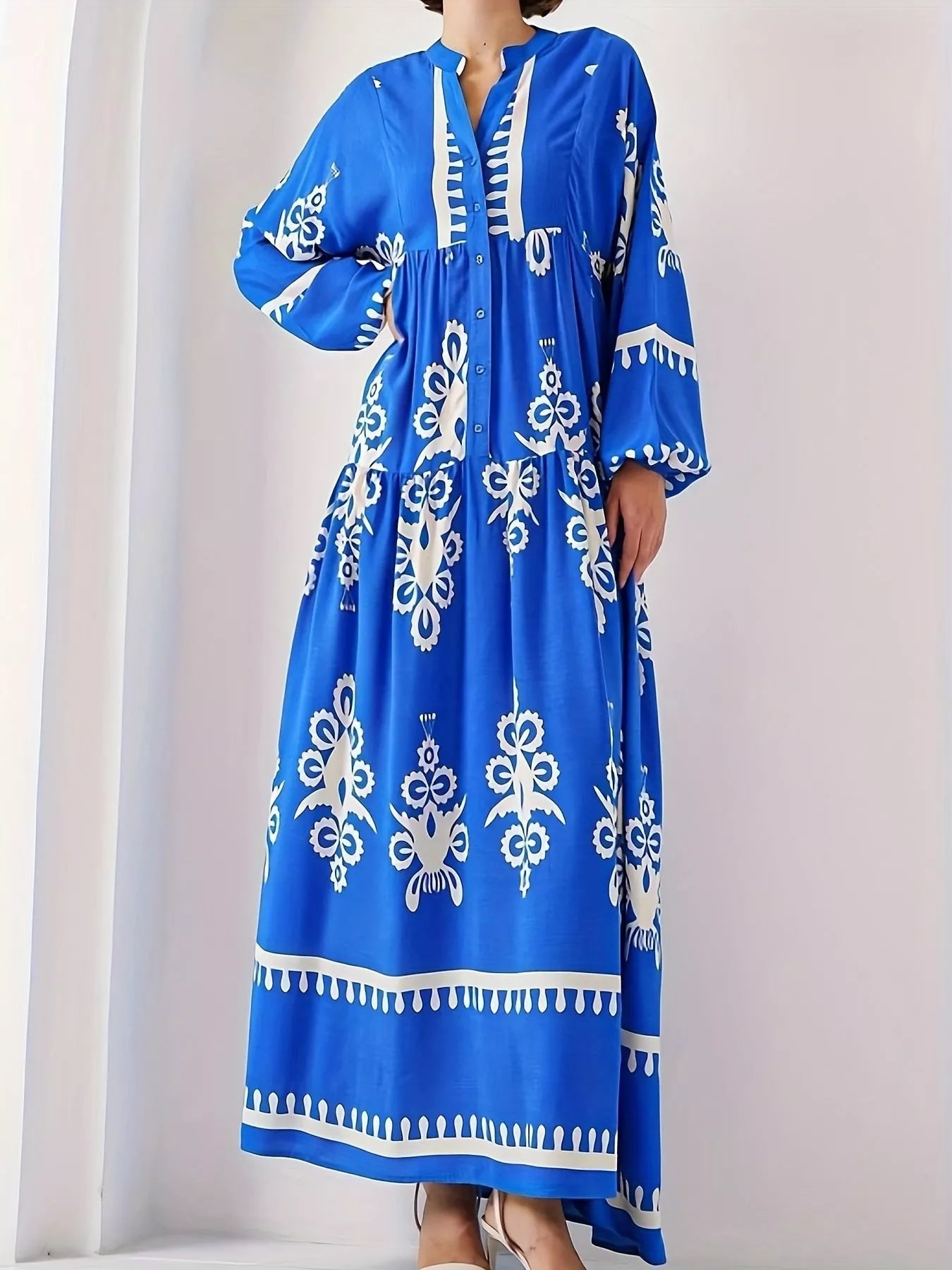 Bohemian Print Long Sleeve Maxi Dress