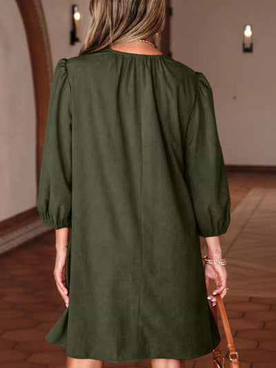 Bracelet Sleeve Split Neck Scallop Detail Pleated Corduroy