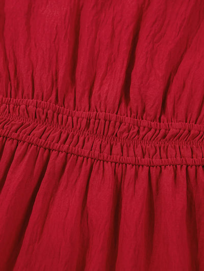 Contrast Embroidered Detail Cinched Waist Tiered Long