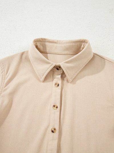 Corduroy Half Button Collared Long Sleeve Mini Dress