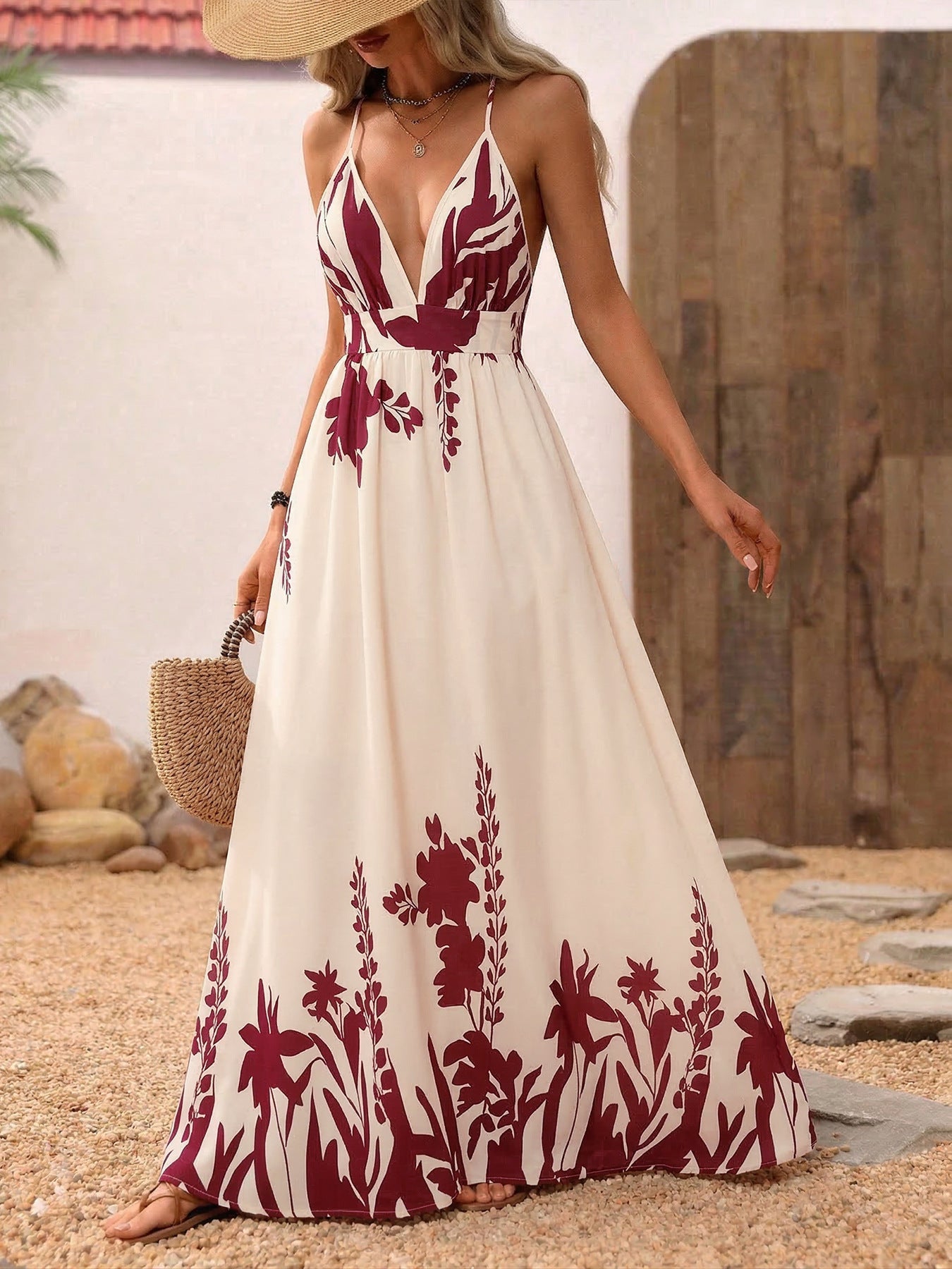 Deep V-Neck Spaghetti Strap Maxi Dress
