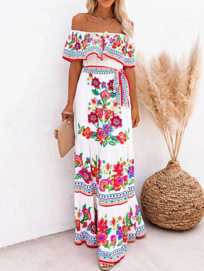 Floral Off Shoulder Ruffle Maxi Dress