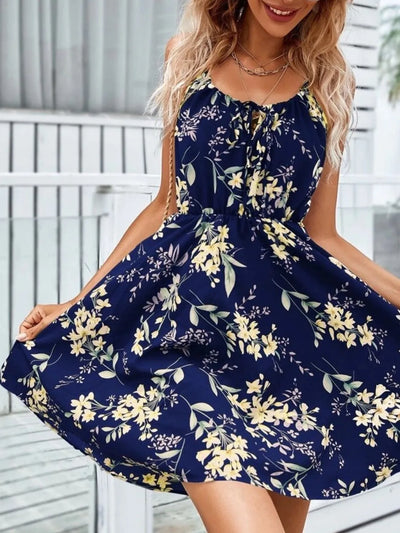 Floral Print Spaghetti Strap Summer Mini Dress