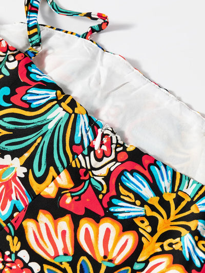 Floral Print Thin Straps High Waist Maxi Dress