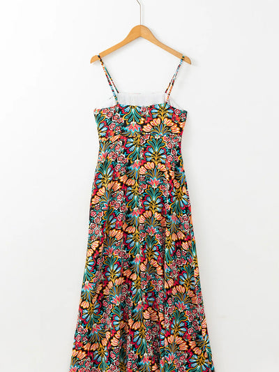 Floral Print Thin Straps High Waist Maxi Dress