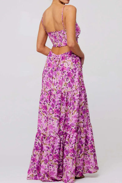 Floral Print Tie Front Tiered Maxi Dress