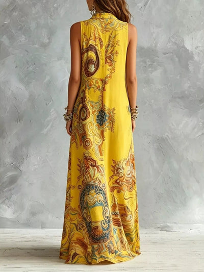 Full Size Bohemian Sleeveless Printed Maxi Shirt Dress Plus
