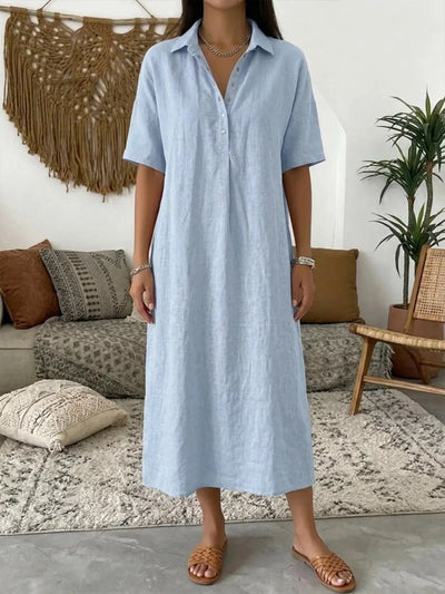 Full Size Button Detail Short Sleeve Midi Shirt Dress Plus