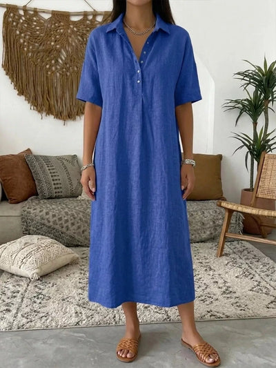Full Size Button Detail Short Sleeve Midi Shirt Dress Plus