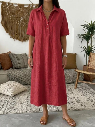 Full Size Button Detail Short Sleeve Midi Shirt Dress Plus