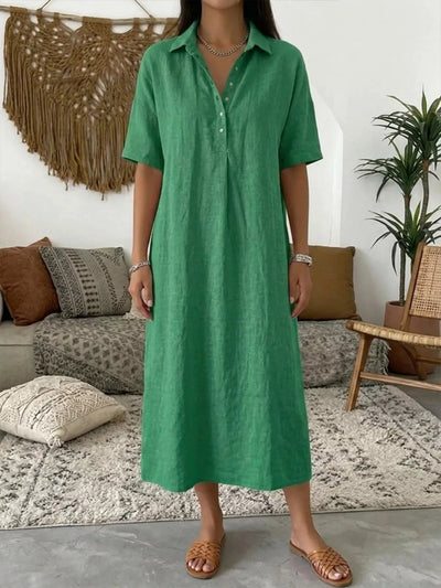 Full Size Button Detail Short Sleeve Midi Shirt Dress Plus