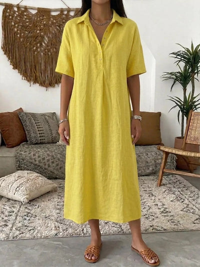 Full Size Button Detail Short Sleeve Midi Shirt Dress Plus
