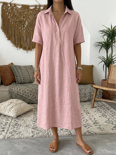 Full Size Button Detail Short Sleeve Midi Shirt Dress Plus
