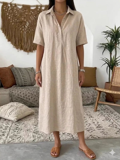 Full Size Button Detail Short Sleeve Midi Shirt Dress Plus