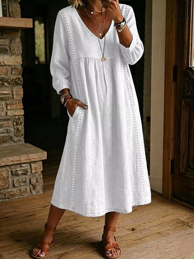 Full Size Lace Trim Long Sleeve Midi Dress Plus Size