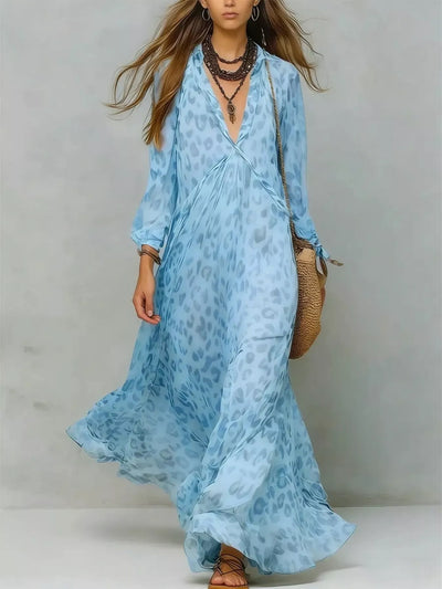 Full Size Leopard Print V-Neck Maxi Dress Plus Size
