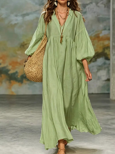Full Size Notched 3/4 Sleeve Maxi Dress Plus Size