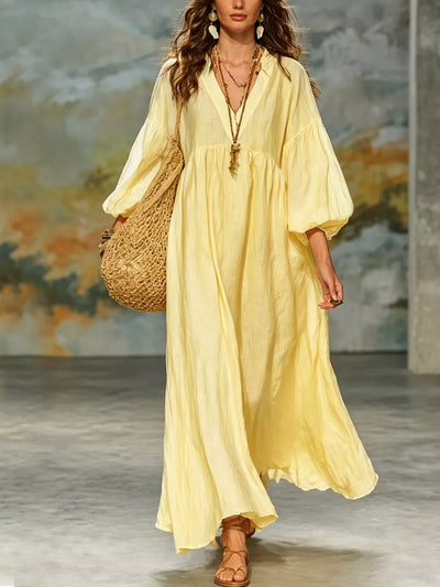 Full Size Notched 3/4 Sleeve Maxi Dress Plus Size