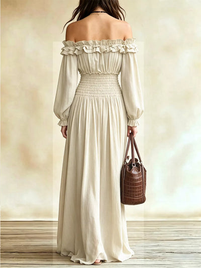 Full Size Off-Shoulder Ruffled Maxi Dress with Smocked