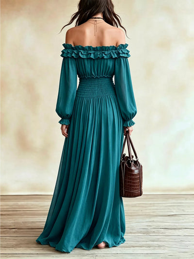 Full Size Off-Shoulder Ruffled Maxi Dress with Smocked