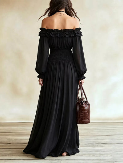 Full Size Off-Shoulder Ruffled Maxi Dress with Smocked