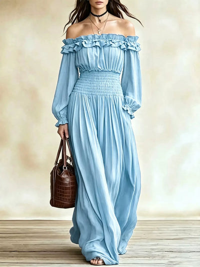 Full Size Off-Shoulder Ruffled Maxi Dress with Smocked