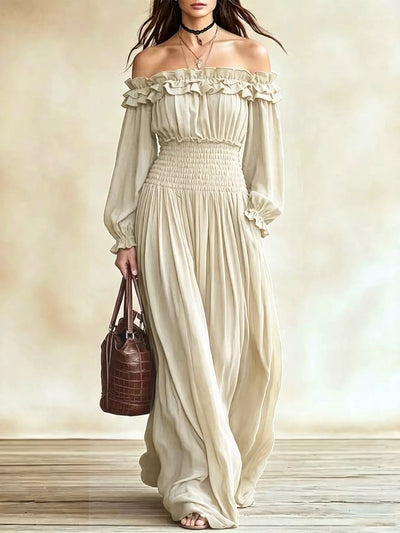 Full Size Off-Shoulder Ruffled Maxi Dress with Smocked