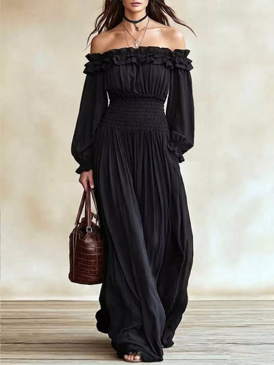 Full Size Off-Shoulder Ruffled Maxi Dress with Smocked
