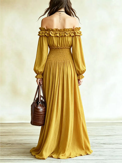 Full Size Off-Shoulder Ruffled Maxi Dress with Smocked