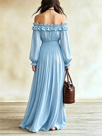 Full Size Off-Shoulder Ruffled Maxi Dress with Smocked