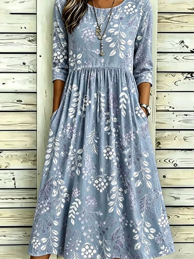 Full Size Printed Midi Dress with Pockets Plus Size