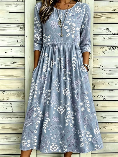 Full Size Printed Midi Dress with Pockets Plus Size