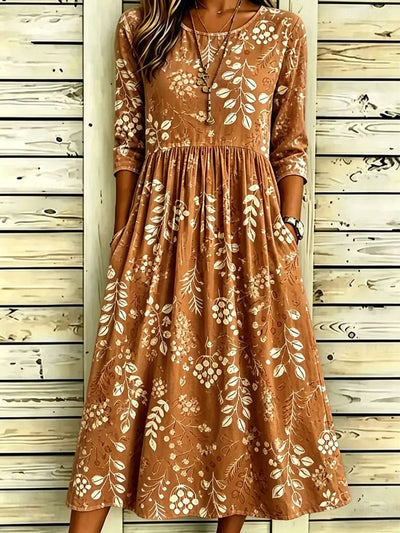 Full Size Printed Midi Dress with Pockets Plus Size