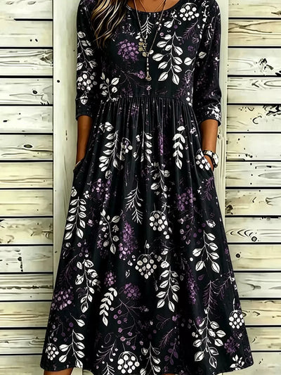 Full Size Printed Midi Dress with Pockets Plus Size