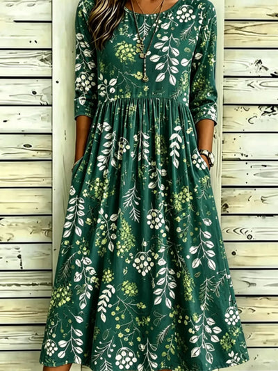 Full Size Printed Midi Dress with Pockets Plus Size
