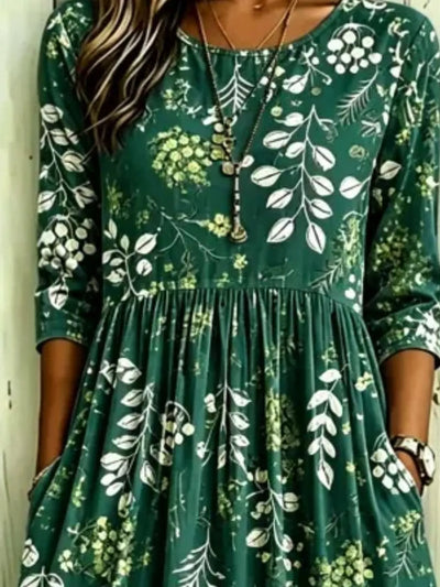 Full Size Printed Midi Dress with Pockets Plus Size