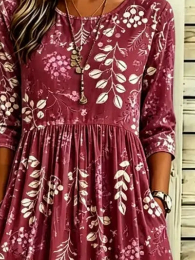 Full Size Printed Midi Dress with Pockets Plus Size