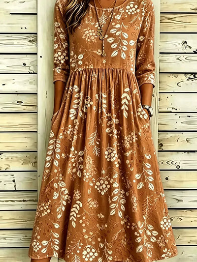 Full Size Printed Midi Dress with Pockets Plus Size