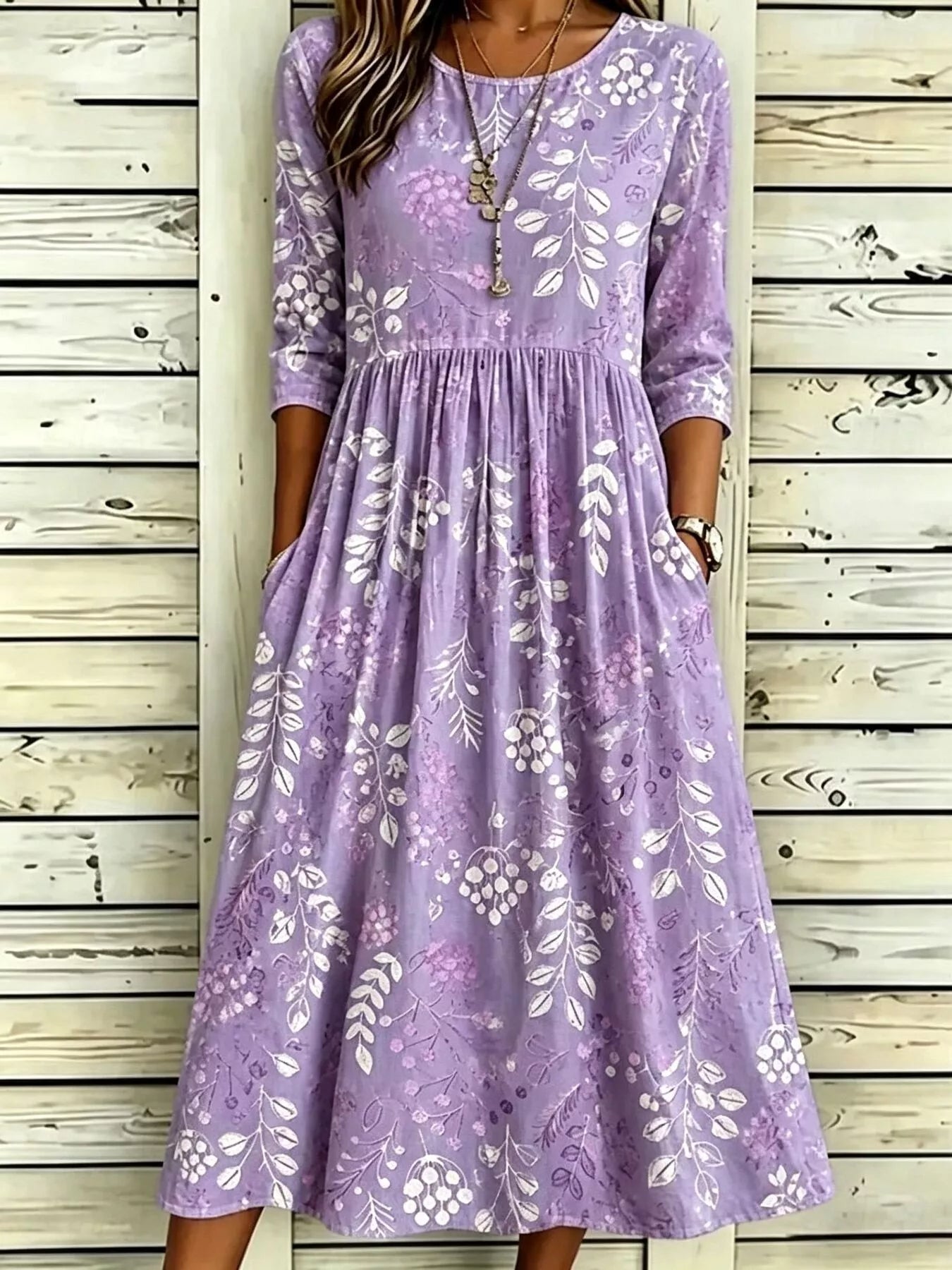 Full Size Printed Midi Dress with Pockets Plus Size