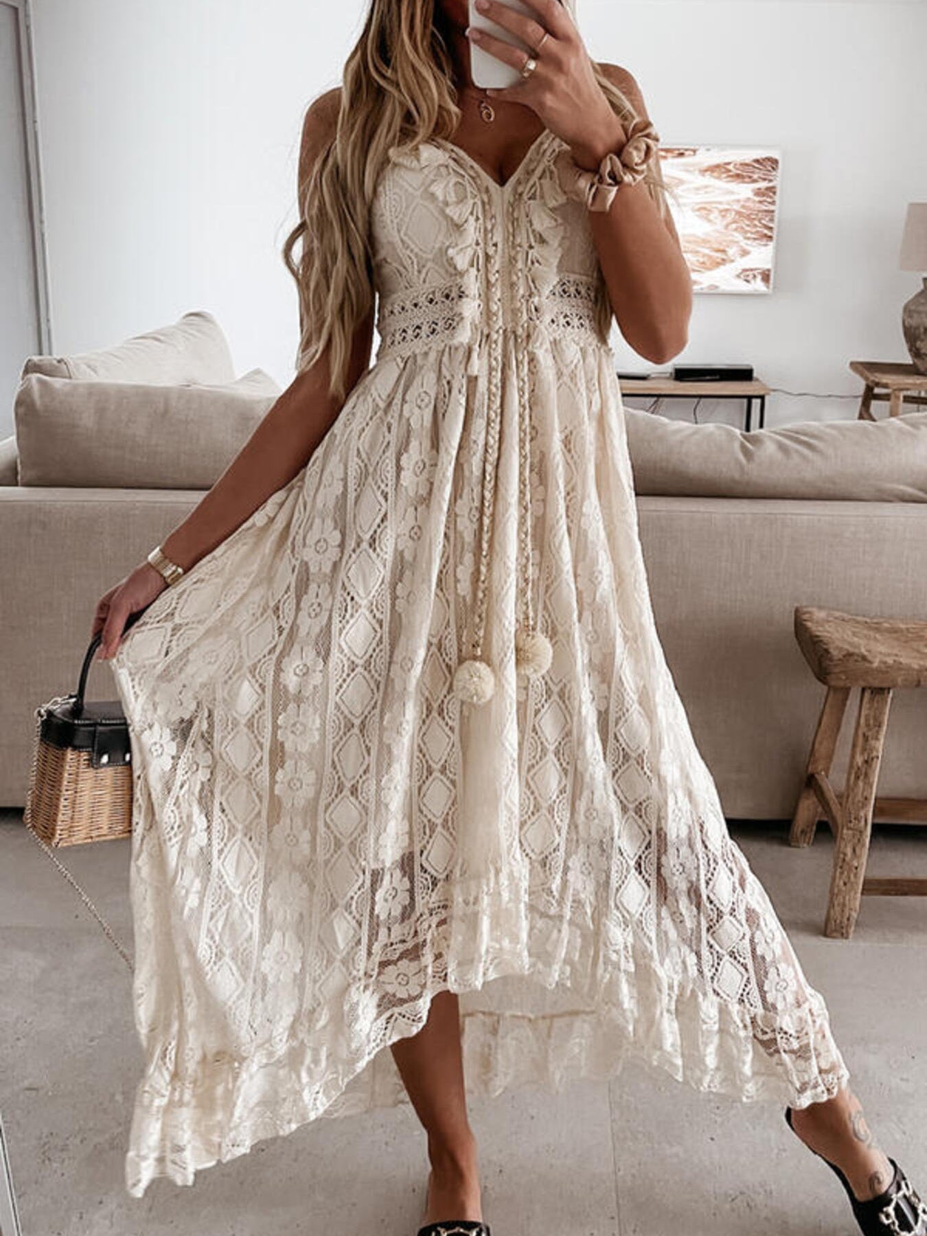 Full Size Ruffled Lace V-Neck Maxi Dress Plus Size