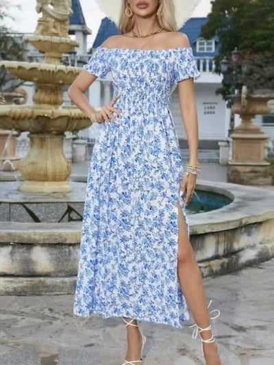 Full Size Slit Off-Shoulder Floral Midi Dress Plus Size