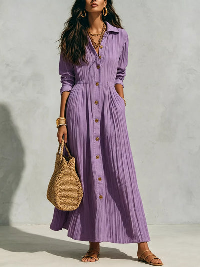 Full Size Textured Button Down Long Sleeve Maxi Dress Plus