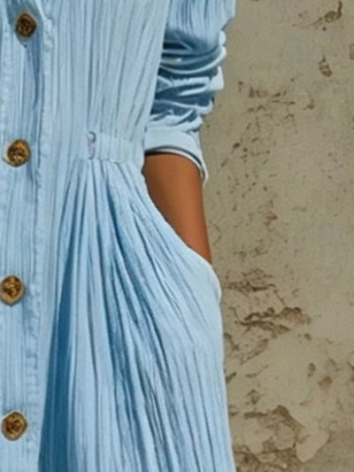 Full Size Textured Button Down Long Sleeve Maxi Dress Plus