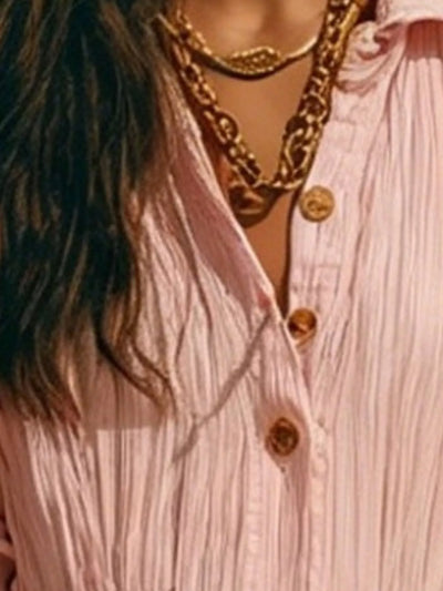 Full Size Textured Button Down Long Sleeve Maxi Dress Plus