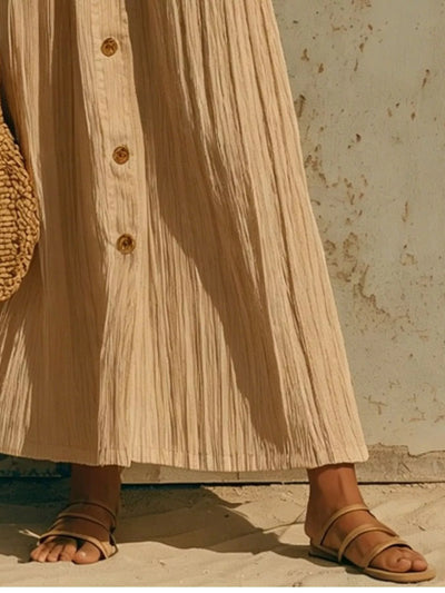 Full Size Textured Button Down Long Sleeve Maxi Dress Plus