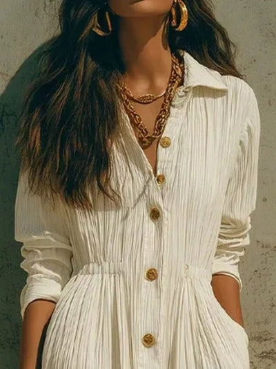 Full Size Textured Button Down Long Sleeve Maxi Dress Plus