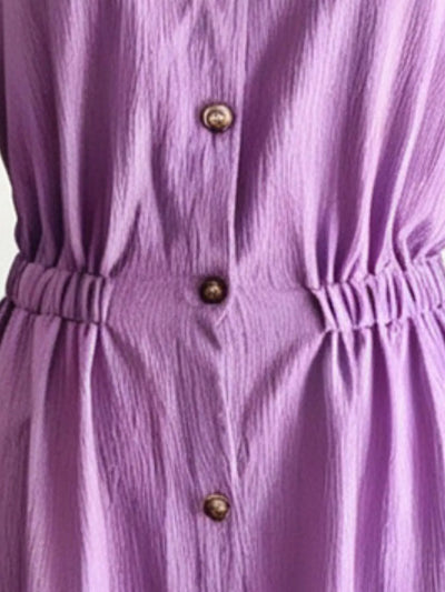 Full Size Textured Button Down Long Sleeve Maxi Dress Plus
