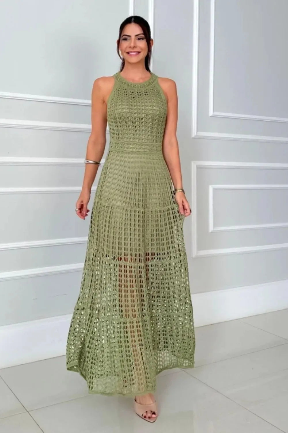 Hollowed-Out Sleeveless Maxi Dress