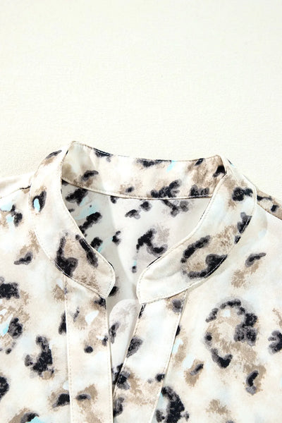 Leopard Print Buttoned Front 3/4 Sleeve Tiered Ruffled Hem