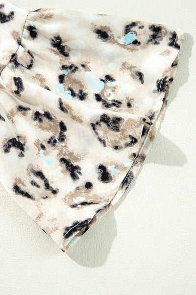 Leopard Print Buttoned Front 3/4 Sleeve Tiered Ruffled Hem